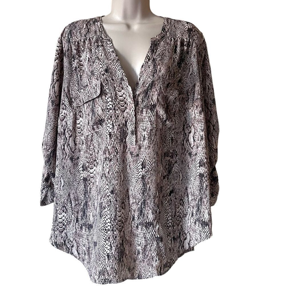 Torrid Harper Georgette Snake Animal Print Blouse 3/4 Roll Sleeve Plus